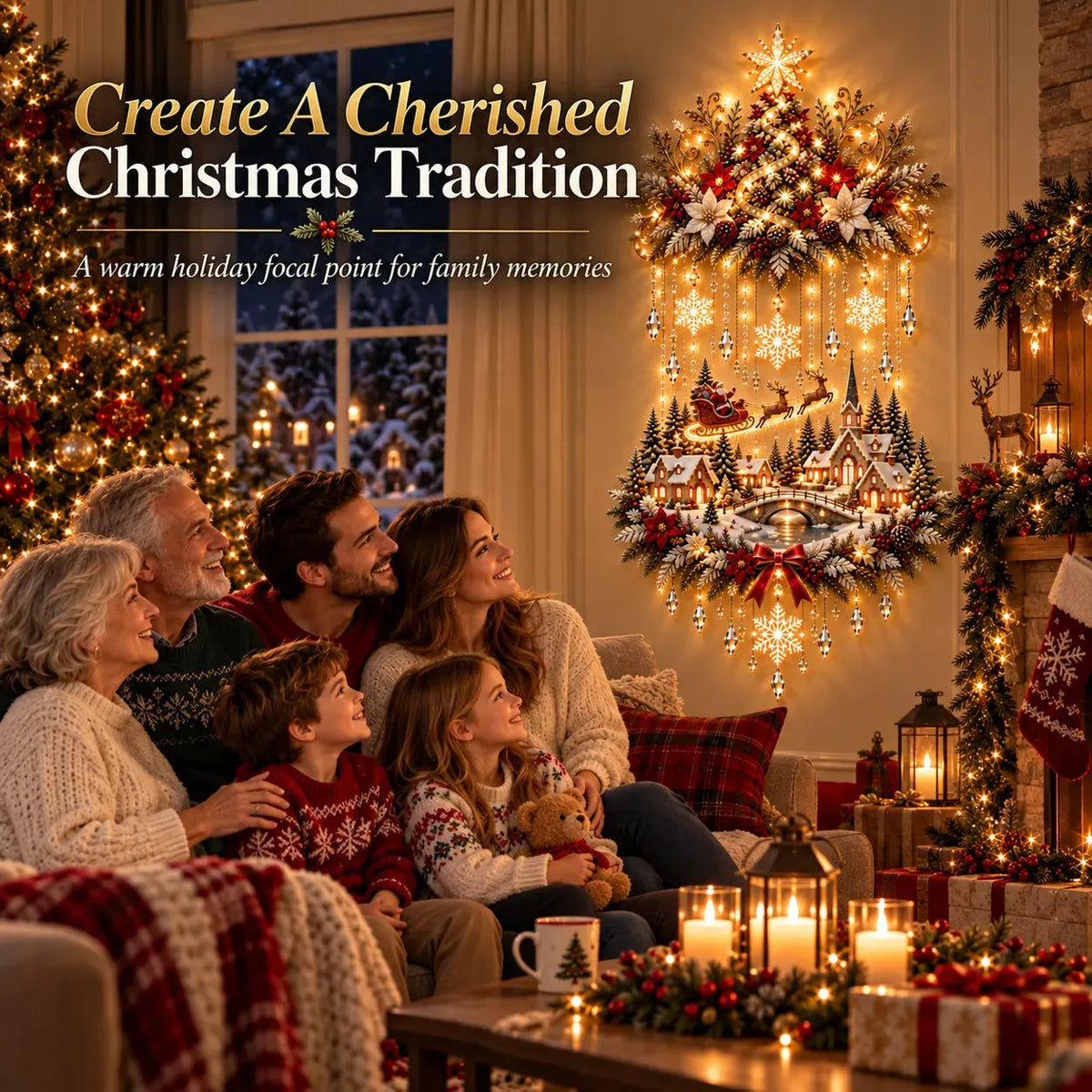 🎄✨ Illuminated Christmas Tree & Village Wall Hanging