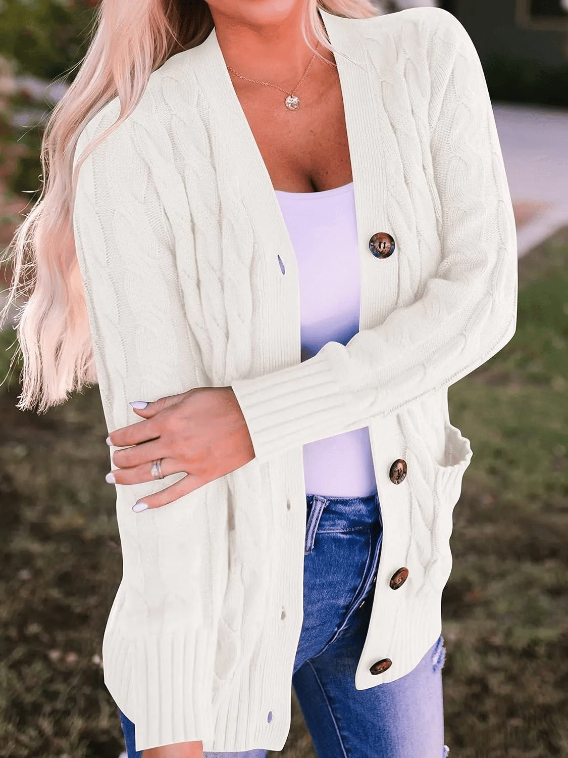Women's Fall Casual Long Sleeve Button Down Open Front Cable Knit Cardigan - Buy two and get free shipping!