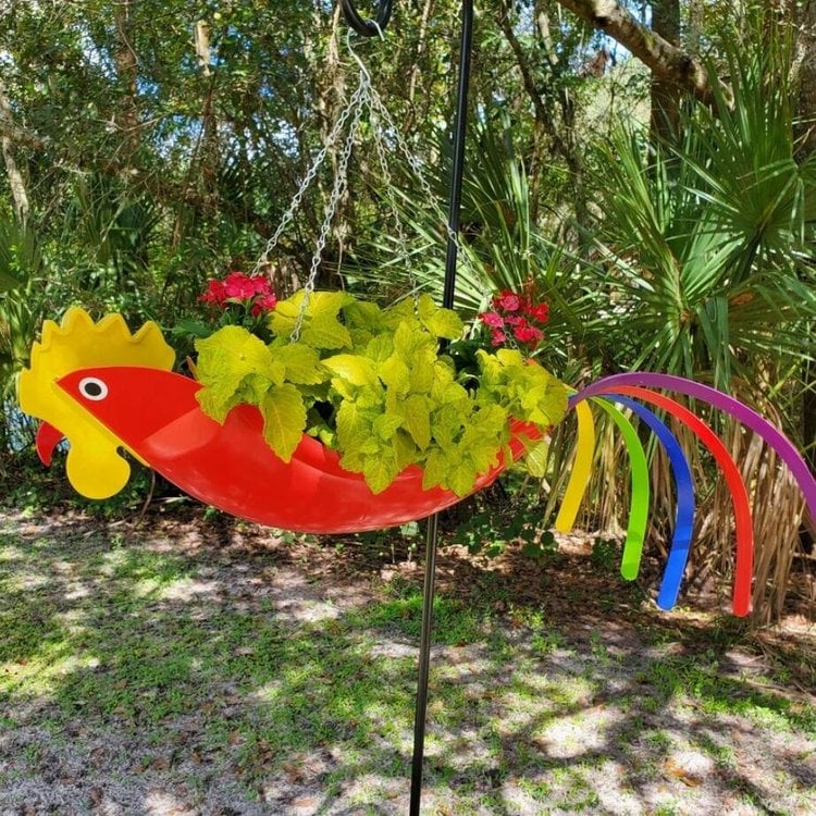 Colorful bird hanging planter