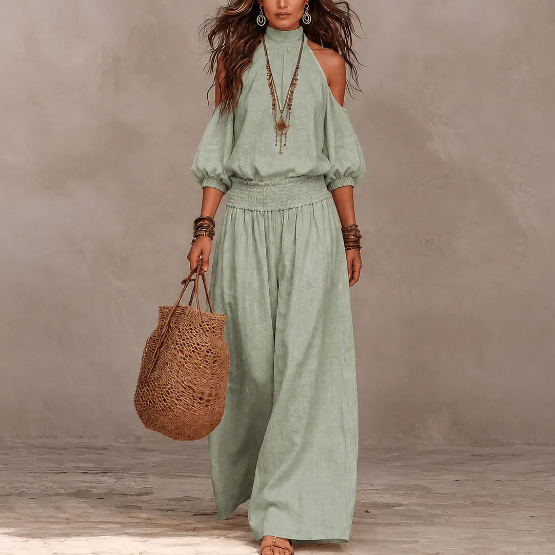 Cold Shoulder Wide Leg Pants Set