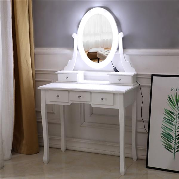 Elegant European-Style Vanity Set with Five Drawers and Lighted Mirror - Free shipping across the United States, delivery within 2-8 days uber7