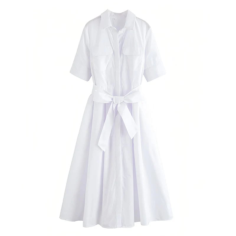 Sleek Shirt Dress With Front-Tie Waistband