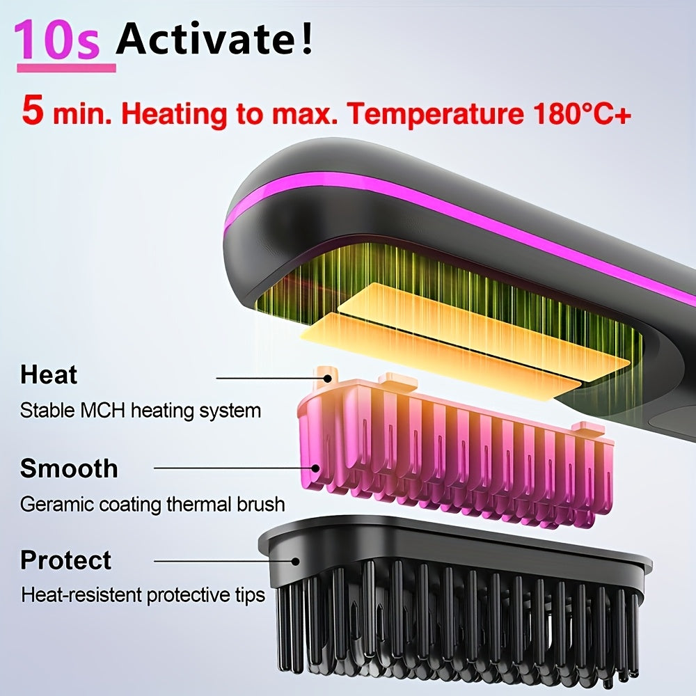 2-in-1 USB-Rechargeable Heated Hair Straightening Brush