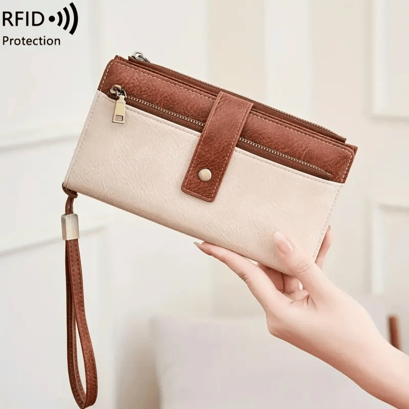 RFID anti-magnetic large-capacity long wallet, elegant solid color anti-theft leather wallet 👛