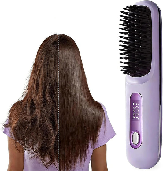 2-in-1 USB-Rechargeable Heated Hair Straightening Brush