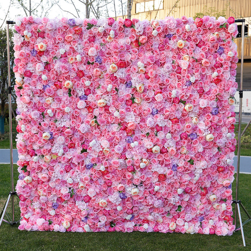 Hand-rolled fabric flower wall - perfect decoration for outdoor events