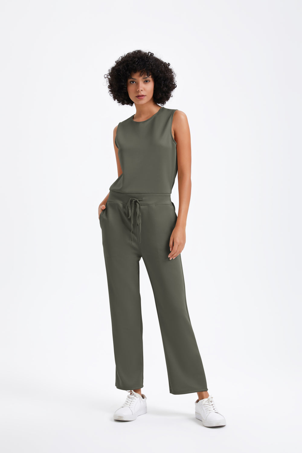 Slim casual women's sleeveless solid color v-neck trousers jumpsuit - Buy two and get free shipping! mysite