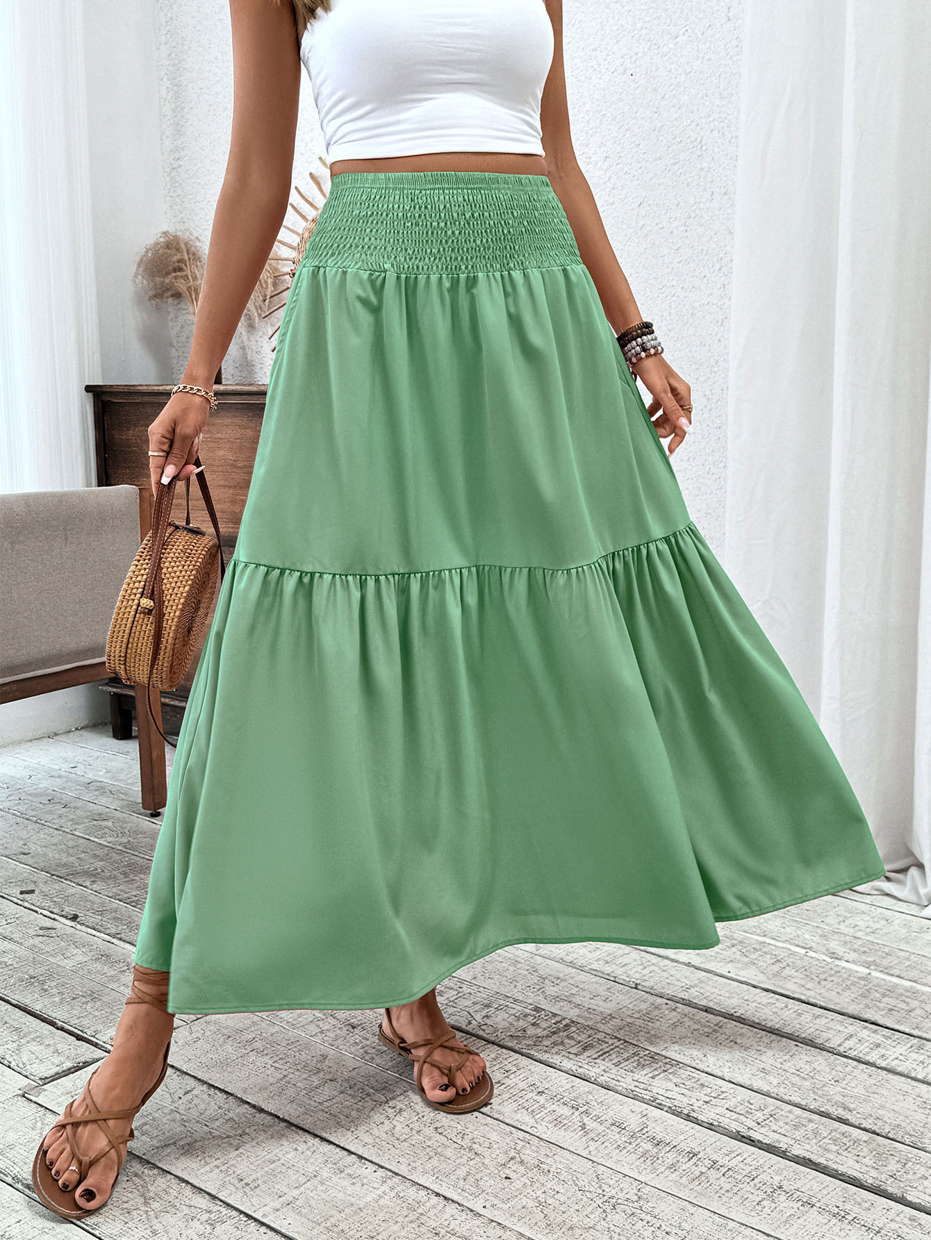 Floral print three-layer patchwork long skirt - Buy 2 items and get free shipping！
