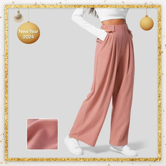 High Waisted Plicated Side Pocket Wide Leg Pants mysite