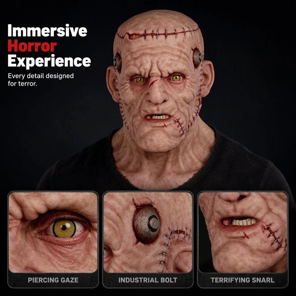👹 Stitched Monster Full-Head Silicone Horror Mask | Costume Piece