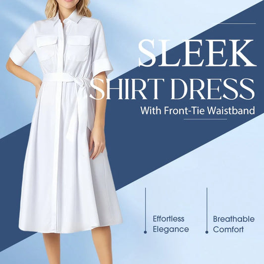 Sleek Shirt Dress With Front-Tie Waistband
