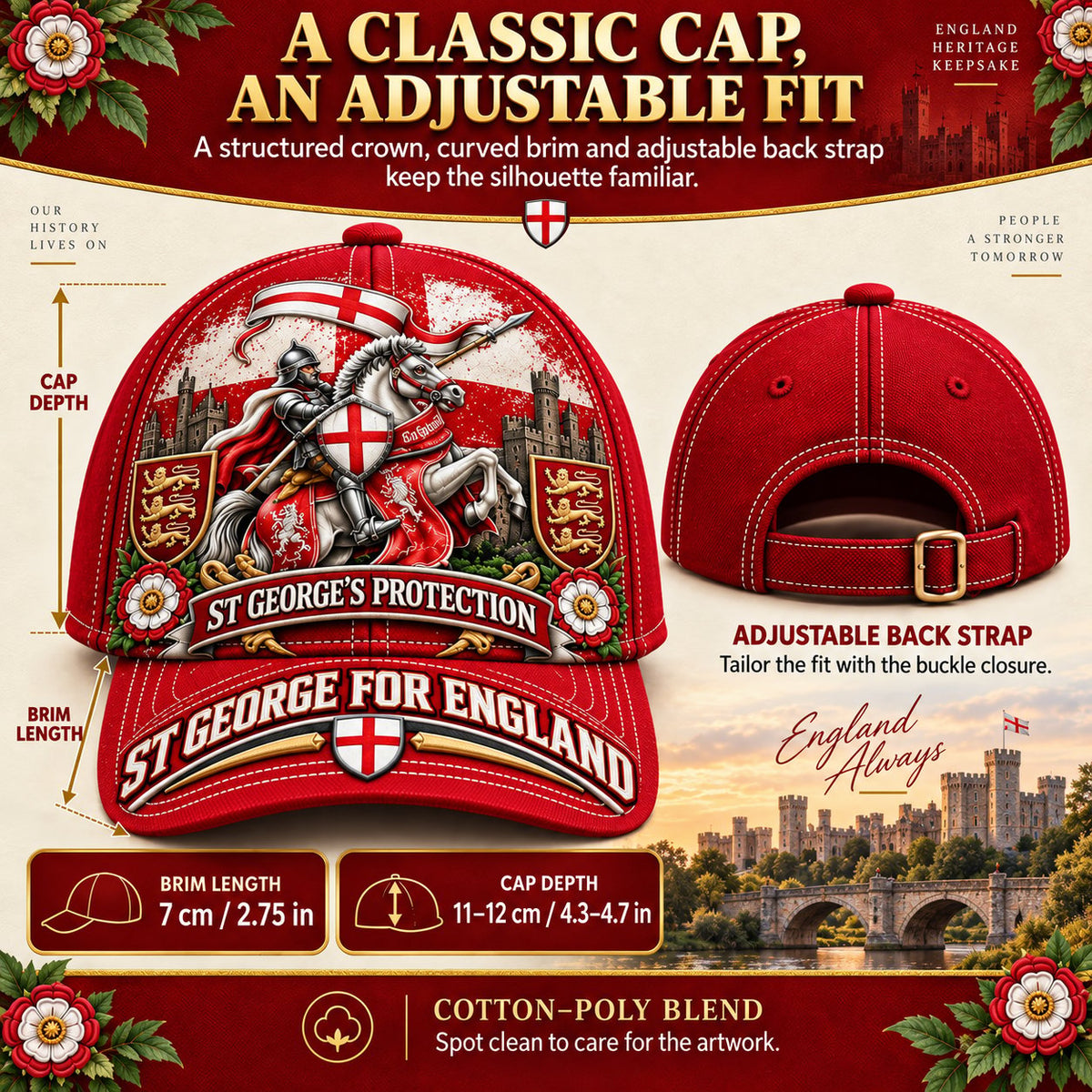 💝49% OFF - ⚔️ “St George’s Protection” – England Heritage Commemorative Cap | Cotton-Poly Blend • Detailed Embroidery • Adjustable Fit 🇦🇺 🏴