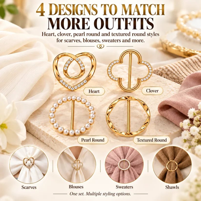 ✨4-Piece Women's Metal Shirt Clips – Round & Heart Designs for Loose Clothing
