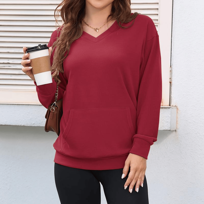 🎉💖Women's Hoodless V-Neck Kangaroo Pocket Sweatshirt