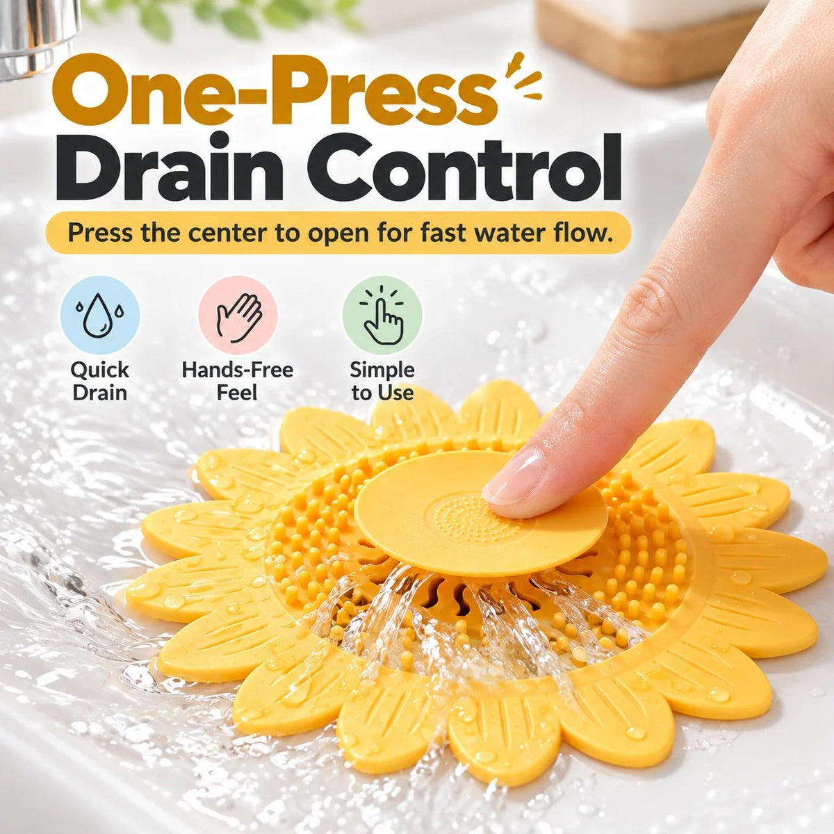 🌻Sunflower Silicone Drain Cover – Hair Catcher, Odor Blocker & One-Press Drain