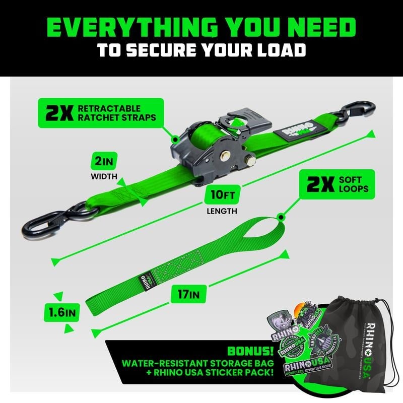 ⚙️ Self-Retracting Tie Down Straps | 2/4 Pack, Soft Loops Included for Trailers & Roof Racks