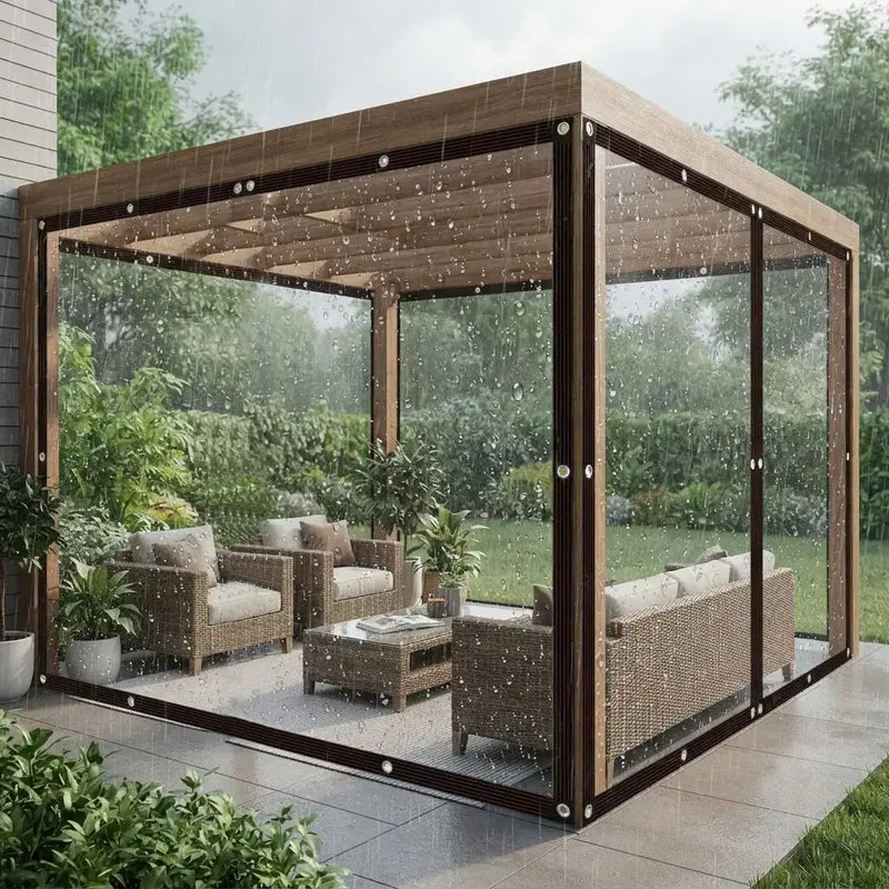 ☔ 7 × 10 FT Transparent PE Tarpaulin | Grommeted Outdoor Cover