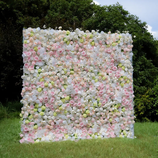 Hand-rolled fabric flower wall - perfect decoration for outdoor events