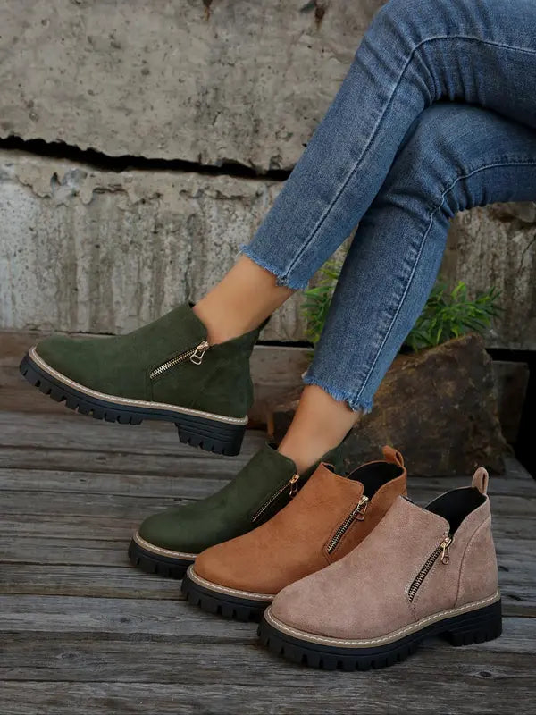Women's Fashion Solid Color Ankle Boots