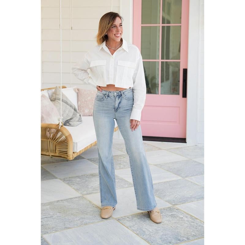 🔥🔥🔥High Rise Vintage Wash Tummy Control Top Straight Leg Jeans - Buy two and get free shipping!