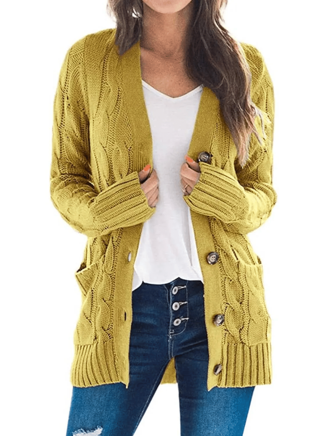 Women's Fall Casual Long Sleeve Button Down Open Front Cable Knit Cardigan - Buy two and get free shipping!