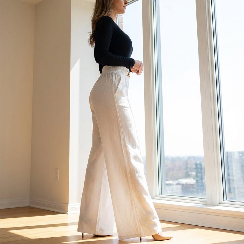 Women's Solid-Color High-Waisted Wide-Leg Pants