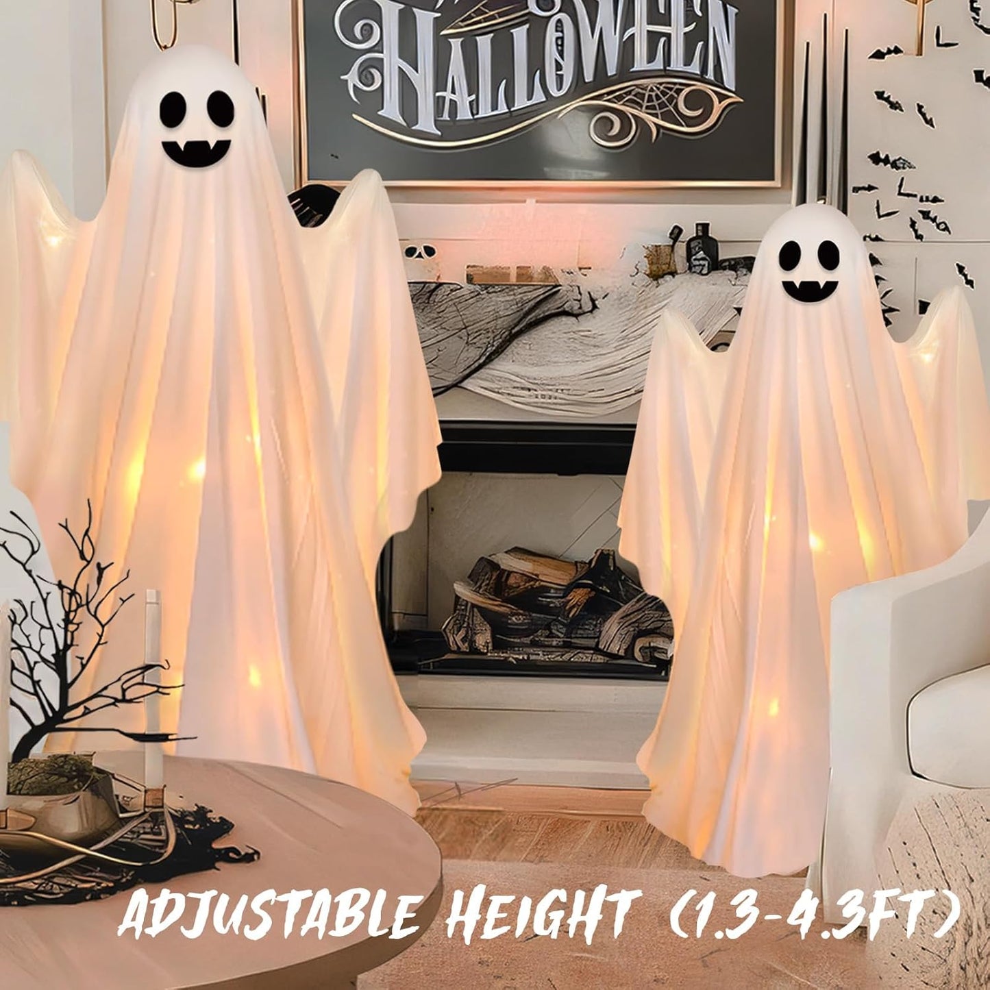 Halloween Decorations Outdoor, 30"-87'' Adjustable Halloween Spooky Decoration with String Lights