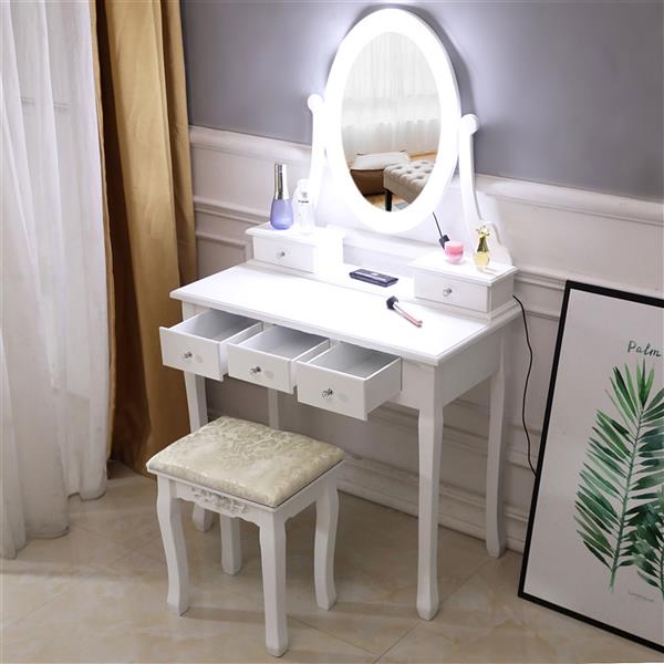 Elegant European-Style Vanity Set with Five Drawers and Lighted Mirror - Free shipping across the United States, delivery within 2-8 days uber7