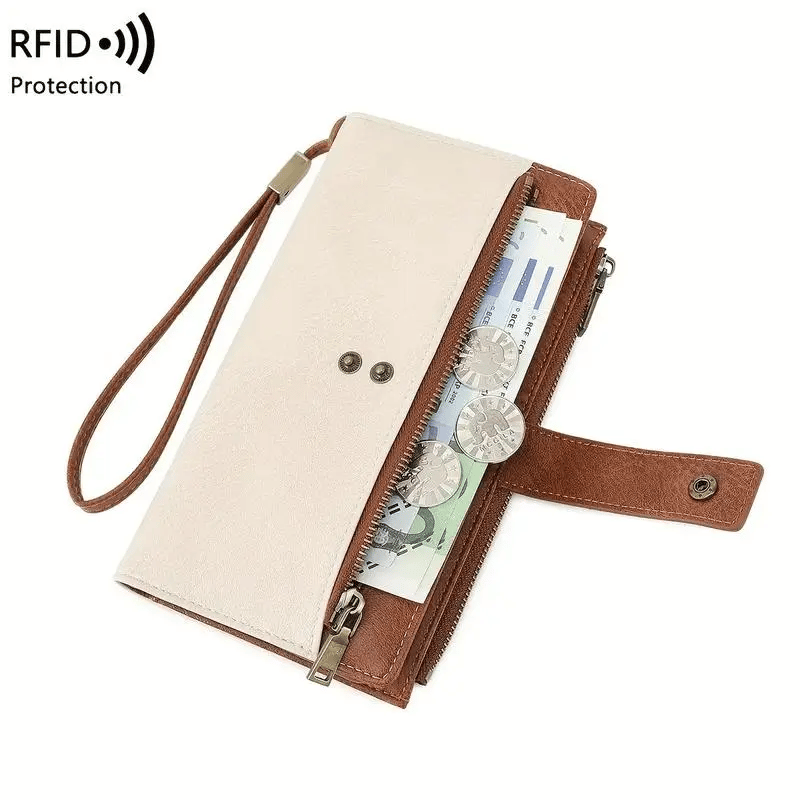 RFID anti-magnetic large-capacity long wallet, elegant solid color anti-theft leather wallet 👛