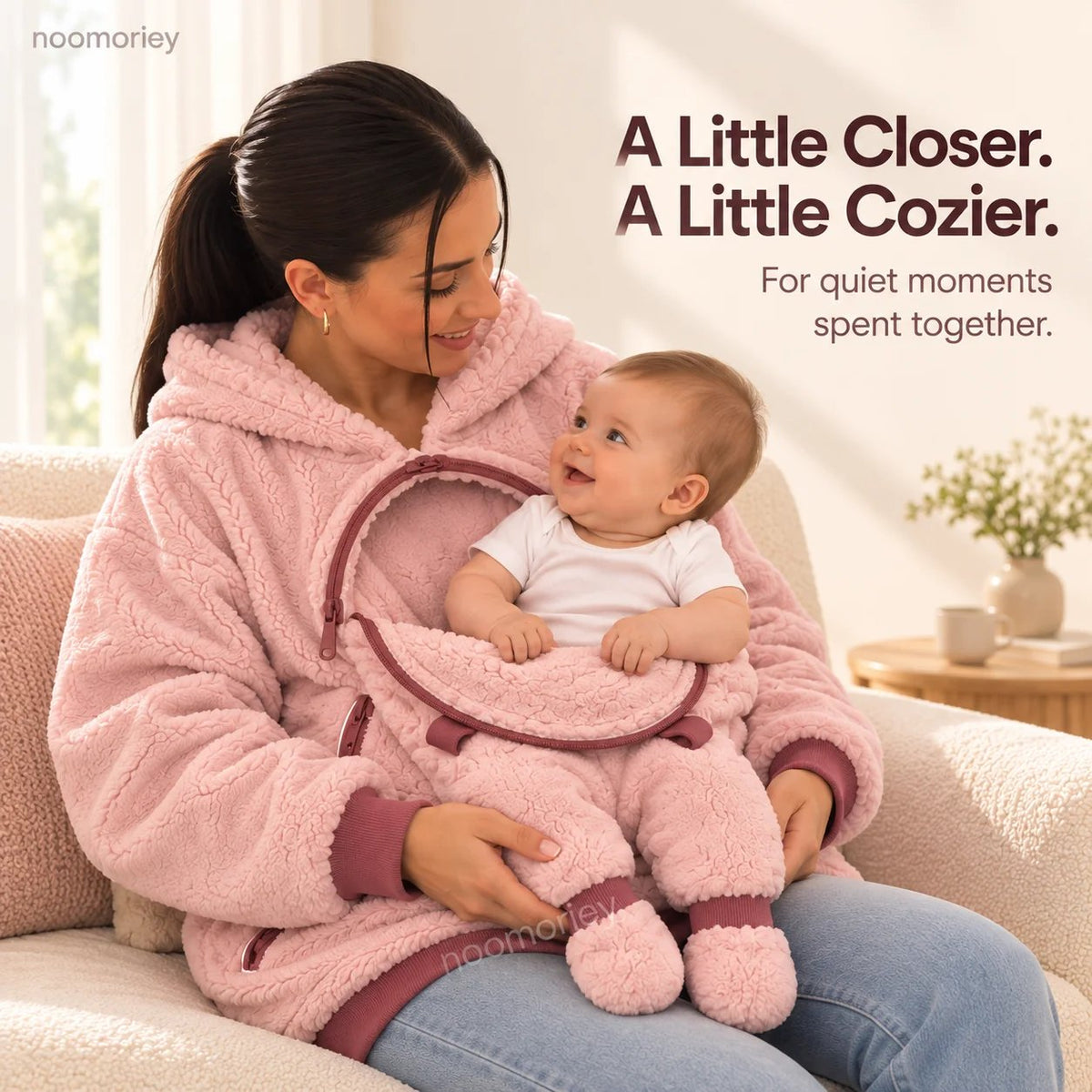 ⏰ LAST DAY 49% OFF - Mom & Baby Plush Hoodie – Cozy Pullover with Front Zip Panel
