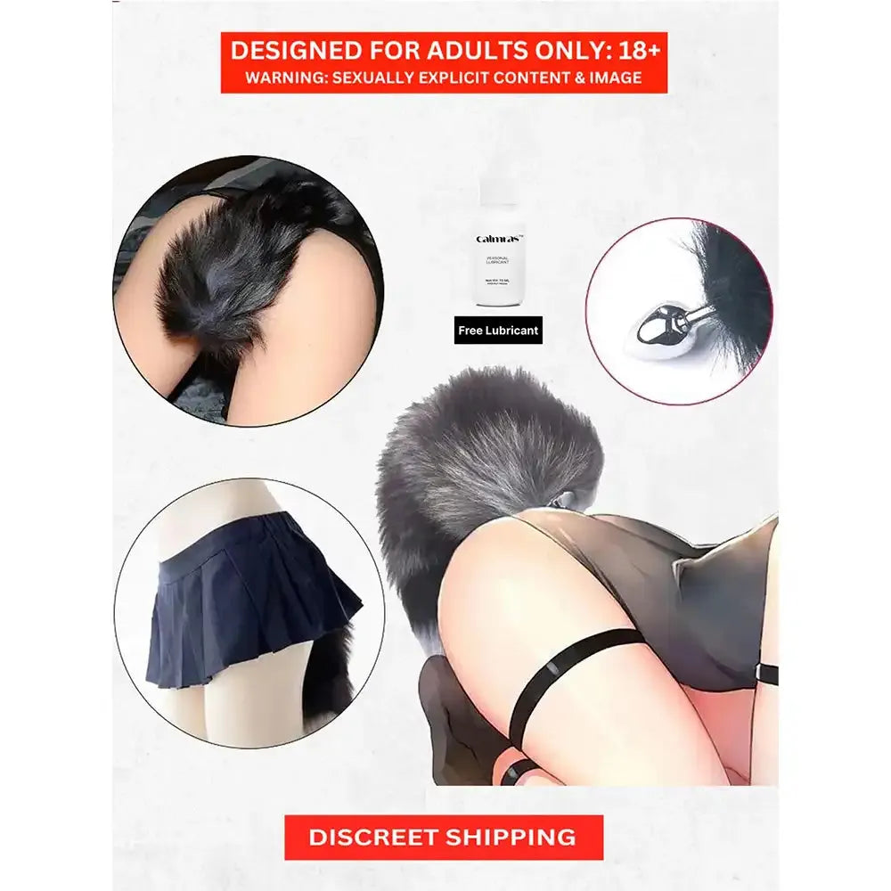 Fox Tail Butt Plug with Faux Fur Tail – Stainless Steel Base Cosplay Accessory for Adults
