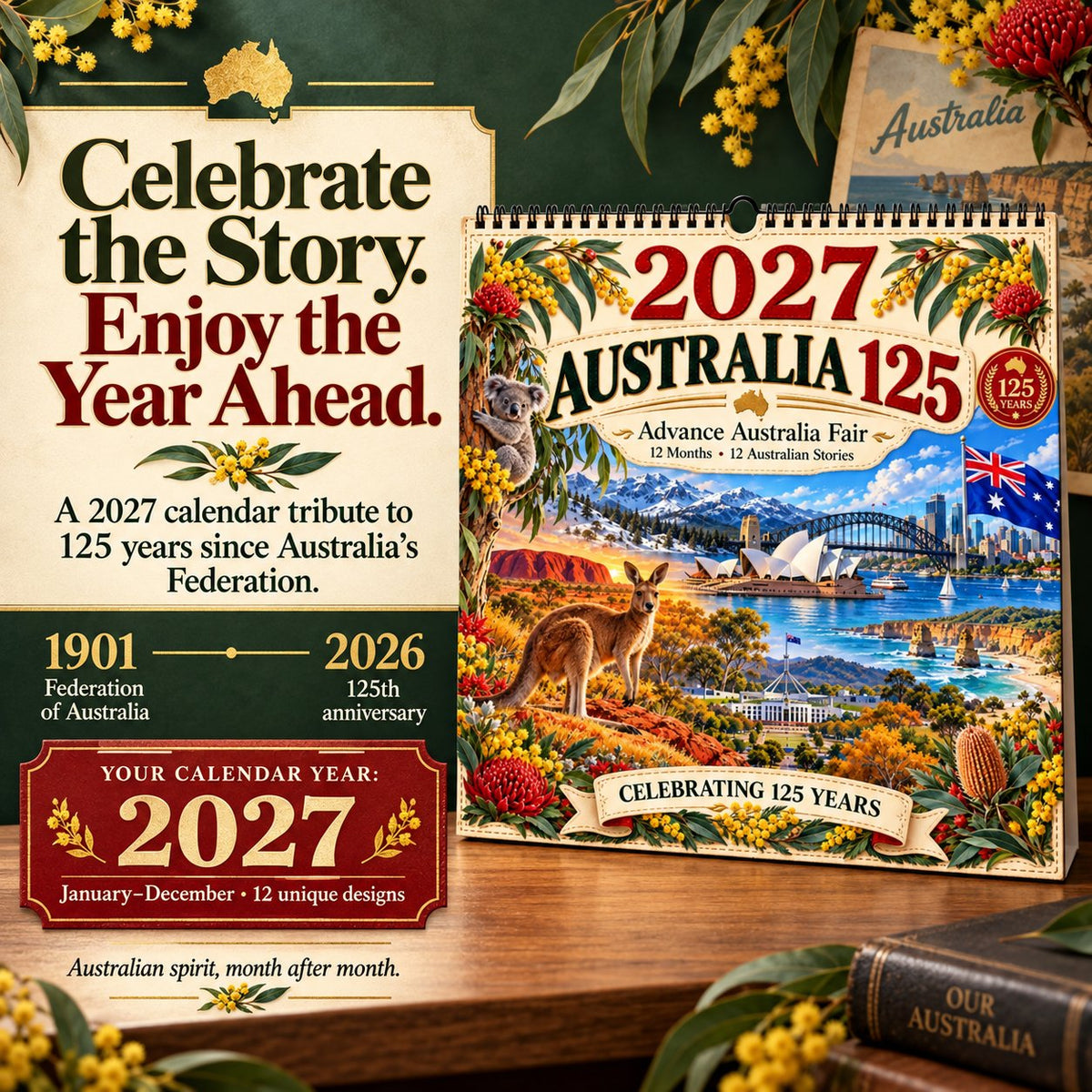 🔥🦘2027 Australia 125th Anniversary Wall Calendar 🐨
