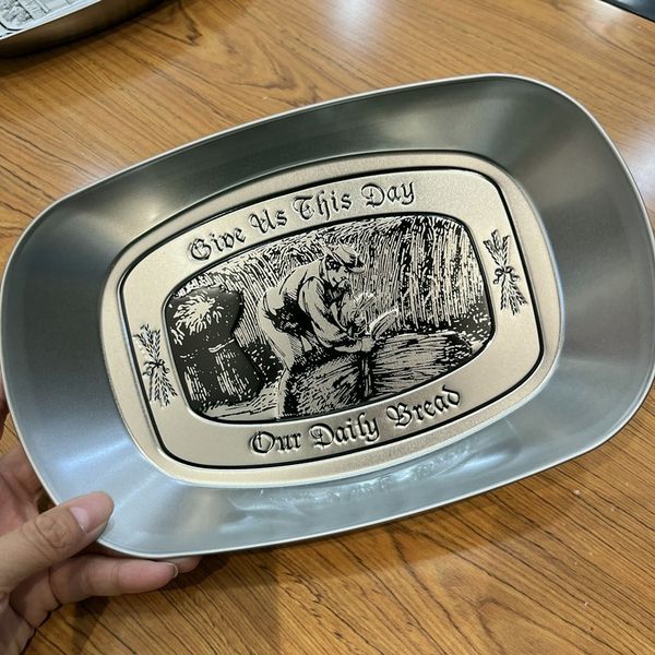 Vintage “Give Us This Day Our Daily Bread” Metal Serving Tray, Bread Platter, Decorative Platter, Kitchen Decor