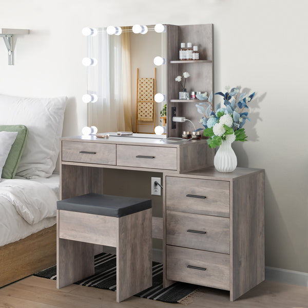 Elegant European-Style Vanity Set with Five Drawers and Lighted Mirror - Free shipping across the United States, delivery within 2-8 days uber7