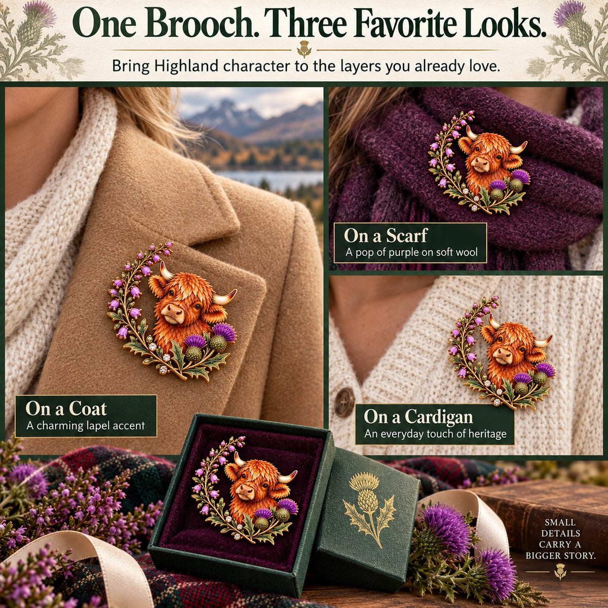 Highland Cow & Thistle 🏴󠁧󠁢󠁳󠁣󠁴󠁿 Scottish Heritage Enamel Brooch