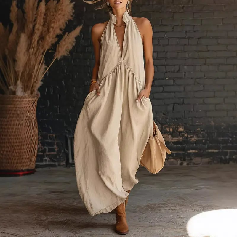 🔥Hot selling item for Summer 2026!🔥Minimalist Halter Neck Maxi Dress | Casual Loose Fit Summer Dress with Pockets for Women - Buy 2 items and get free shipping!