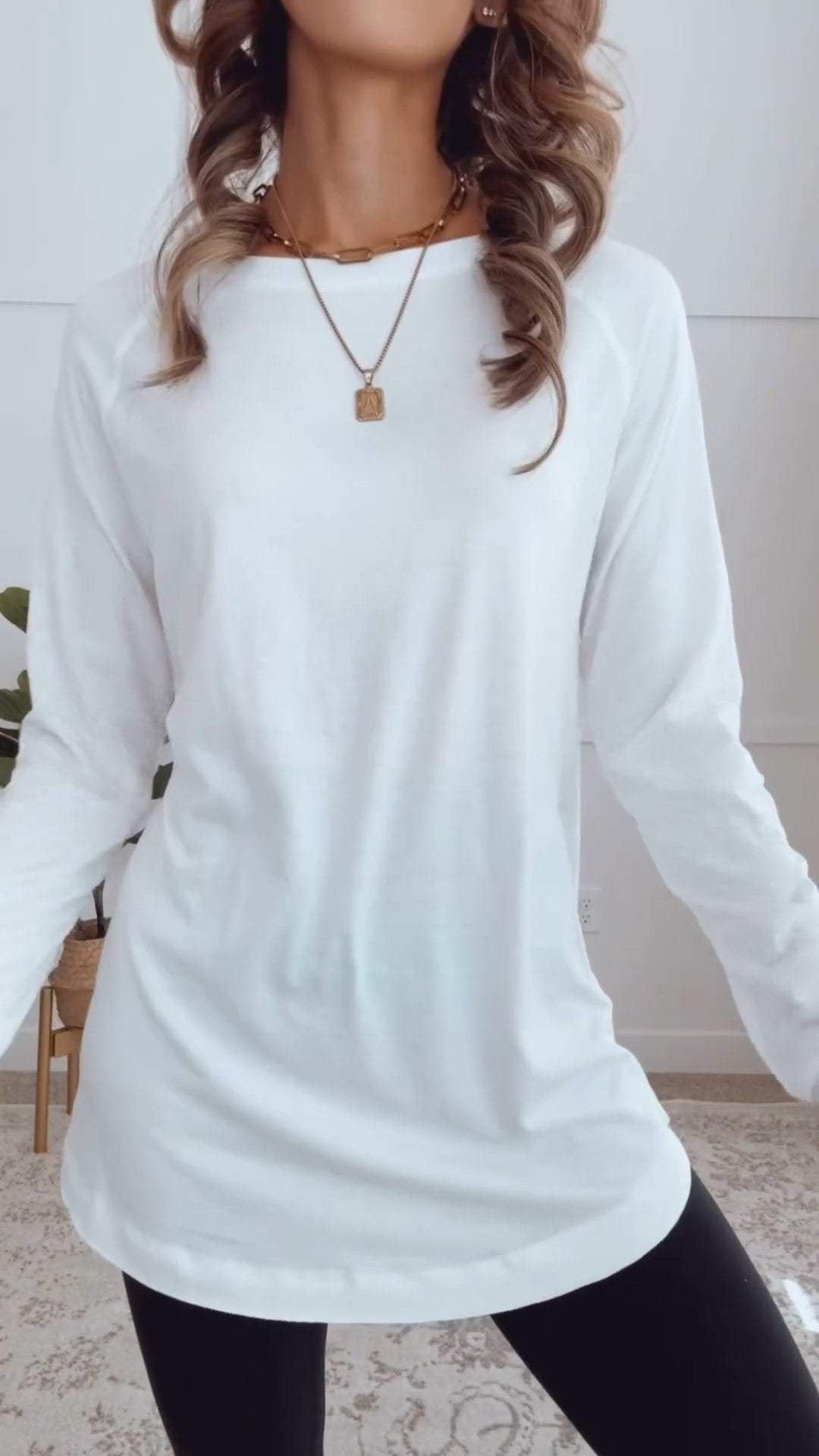 🔥Round Neck Casual Solid Color Top – uber7