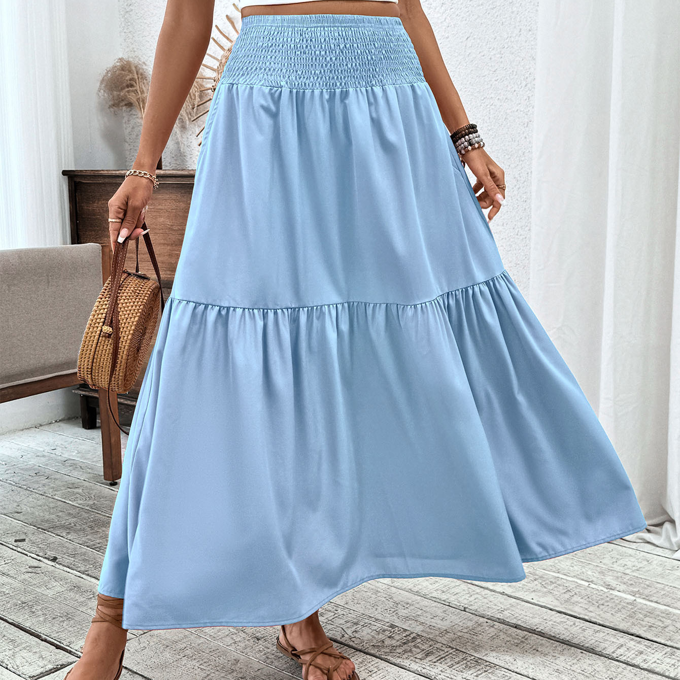 Floral print three-layer patchwork long skirt - Buy 2 items and get free shipping！