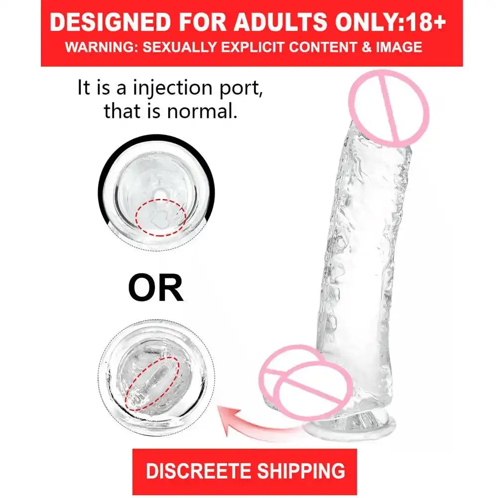 9 Inch Lifelike Silicone Dildo with Strong Suction Cup – Clear Body-Safe Adult Accessory