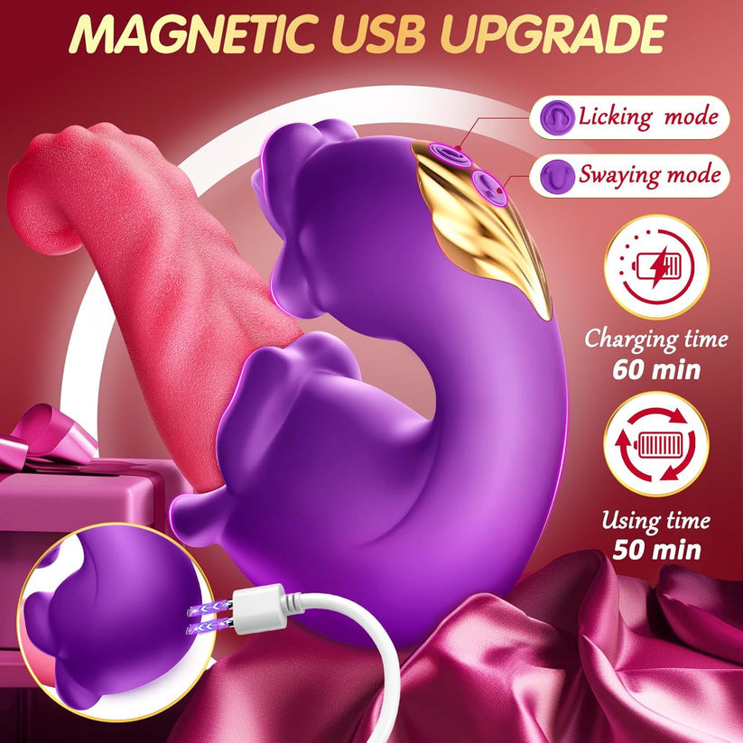 2026 Upgraded 3-in-1 Rose Toy – Automatic Thrusting G-Spot Vibrator & Air-Pulse Clit Sucker, Waterproof Liquid Silicone with Smart Heating🗽