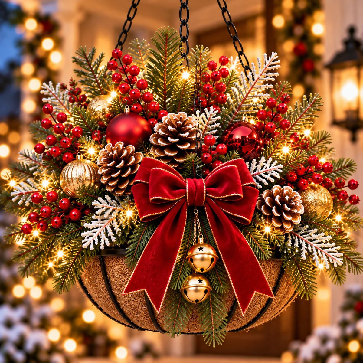 🎄 Last Day 50% OFF 🏆 Pre-Lit Christmas Hanging Basket | Pre-lit, weather-resistant, and zero maintenance