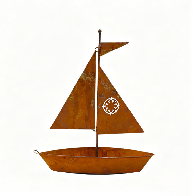 Rustic Sailboat Metal Planter – Handcrafted, weather-resistant & perfect for succulents, herbs or flowers – charming garden or shelf decor