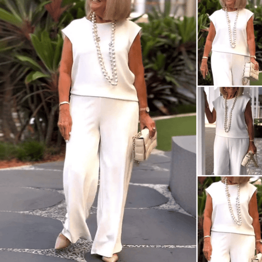 Women's crew neck sleeveless top and pants set