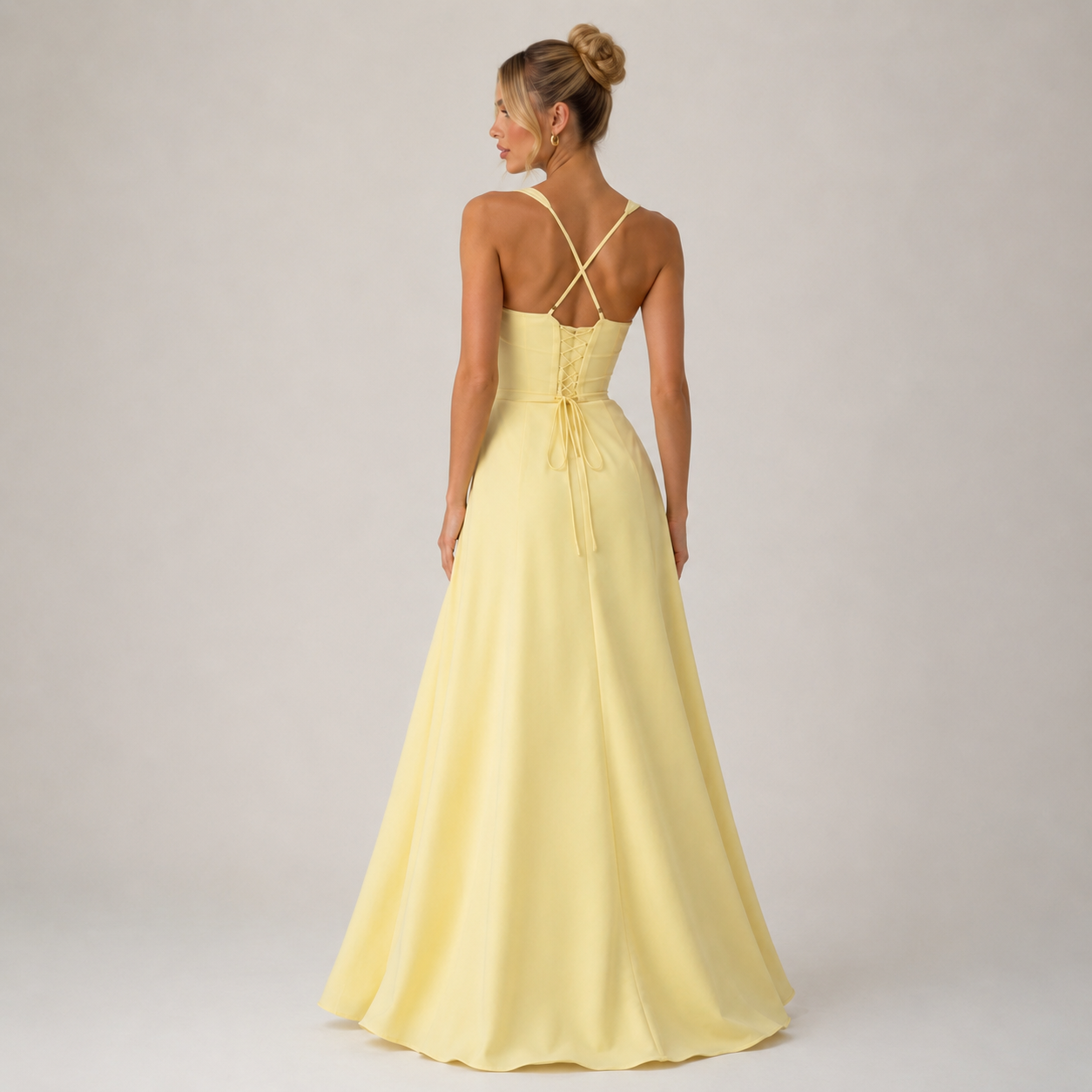 Yellow Sweetheart Neck Ruched Sleeveless Midi Dress