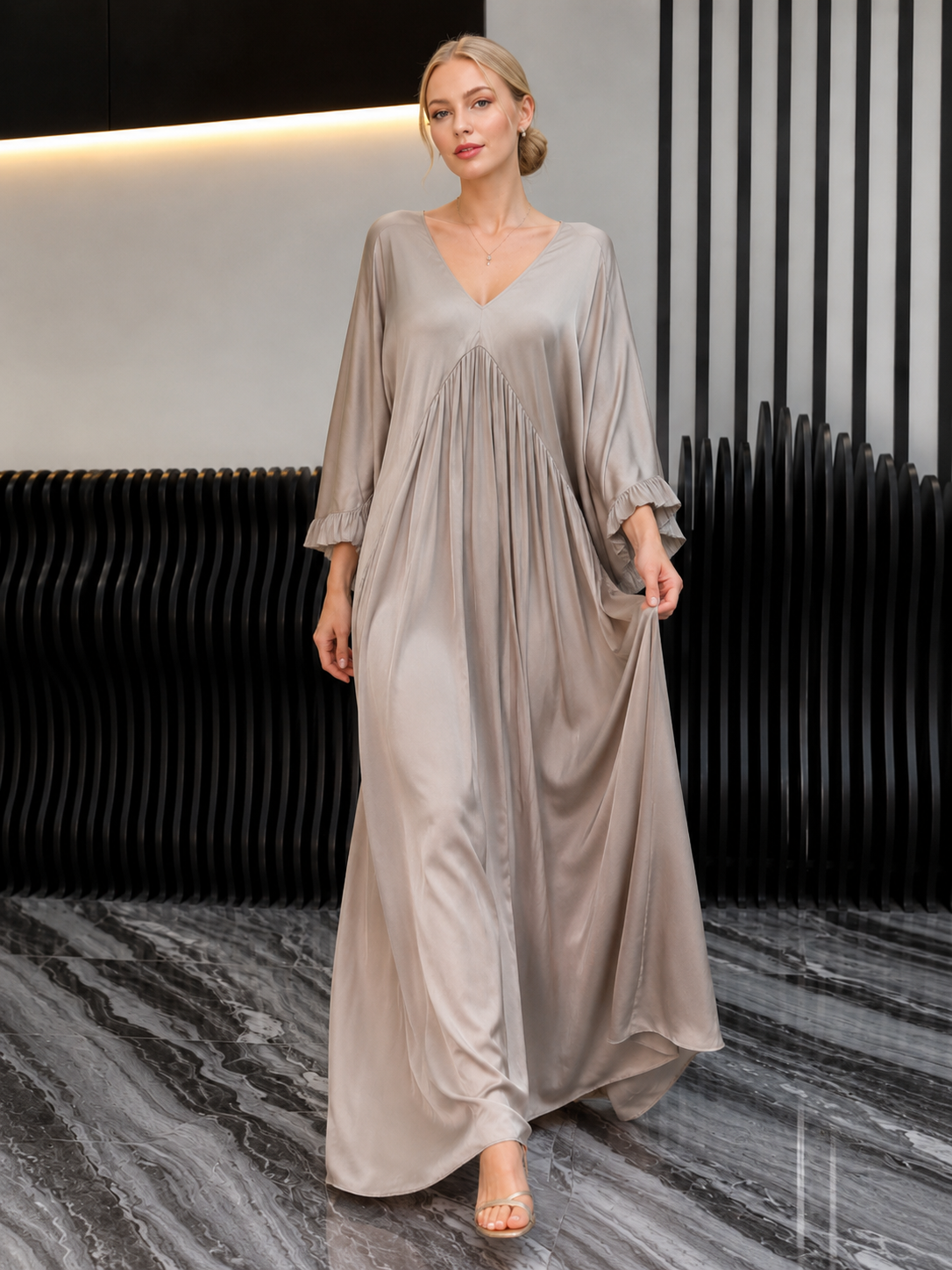 Women's V-neck Satin Comfortable Casual Dress