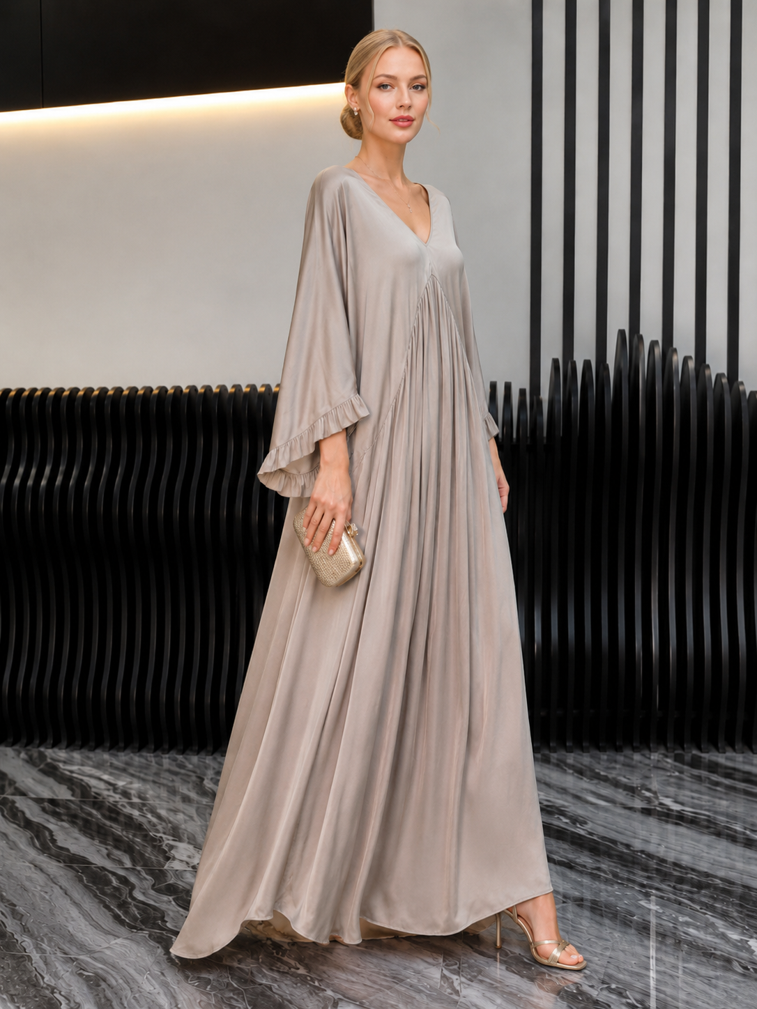 Women's V-neck Satin Comfortable Casual Dress