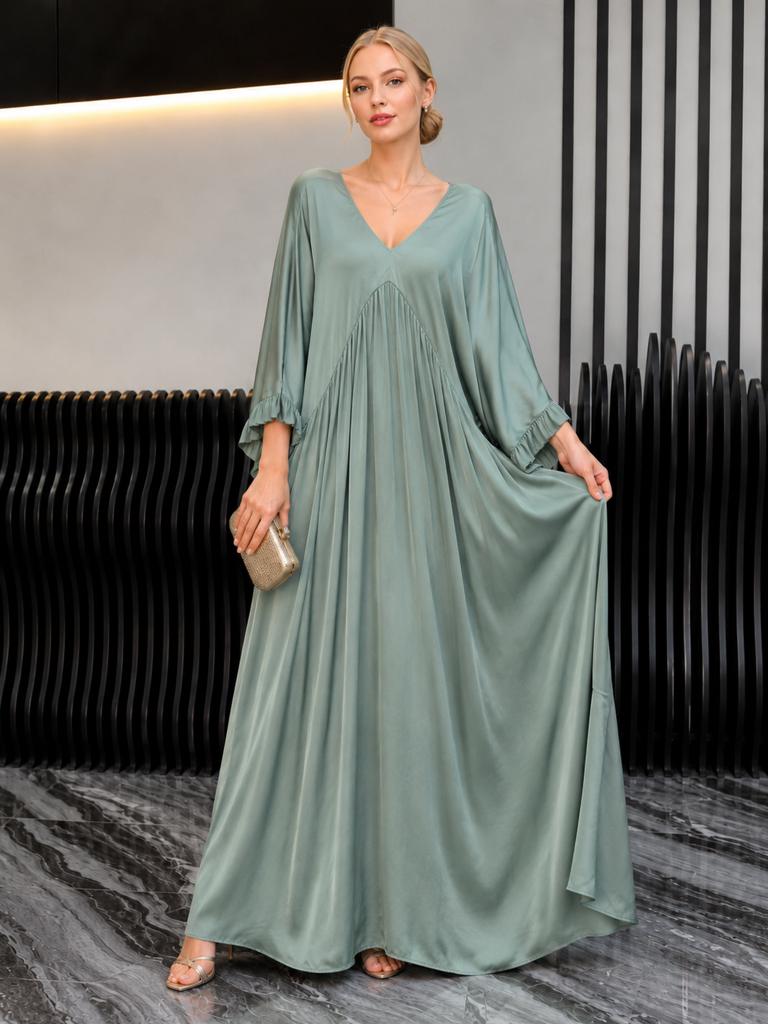 Women's V-neck Satin Comfortable Casual Dress