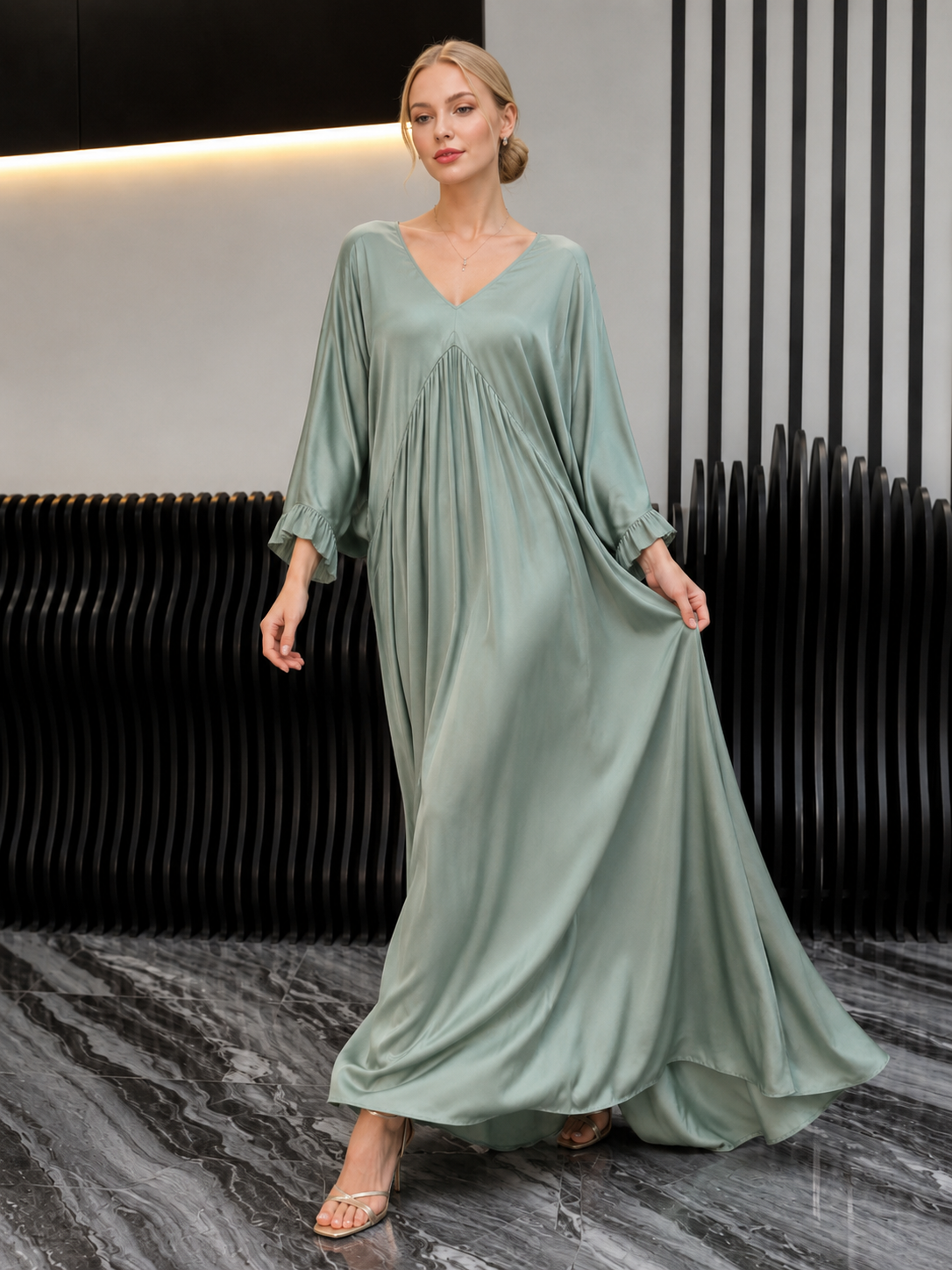 Women's V-neck Satin Comfortable Casual Dress