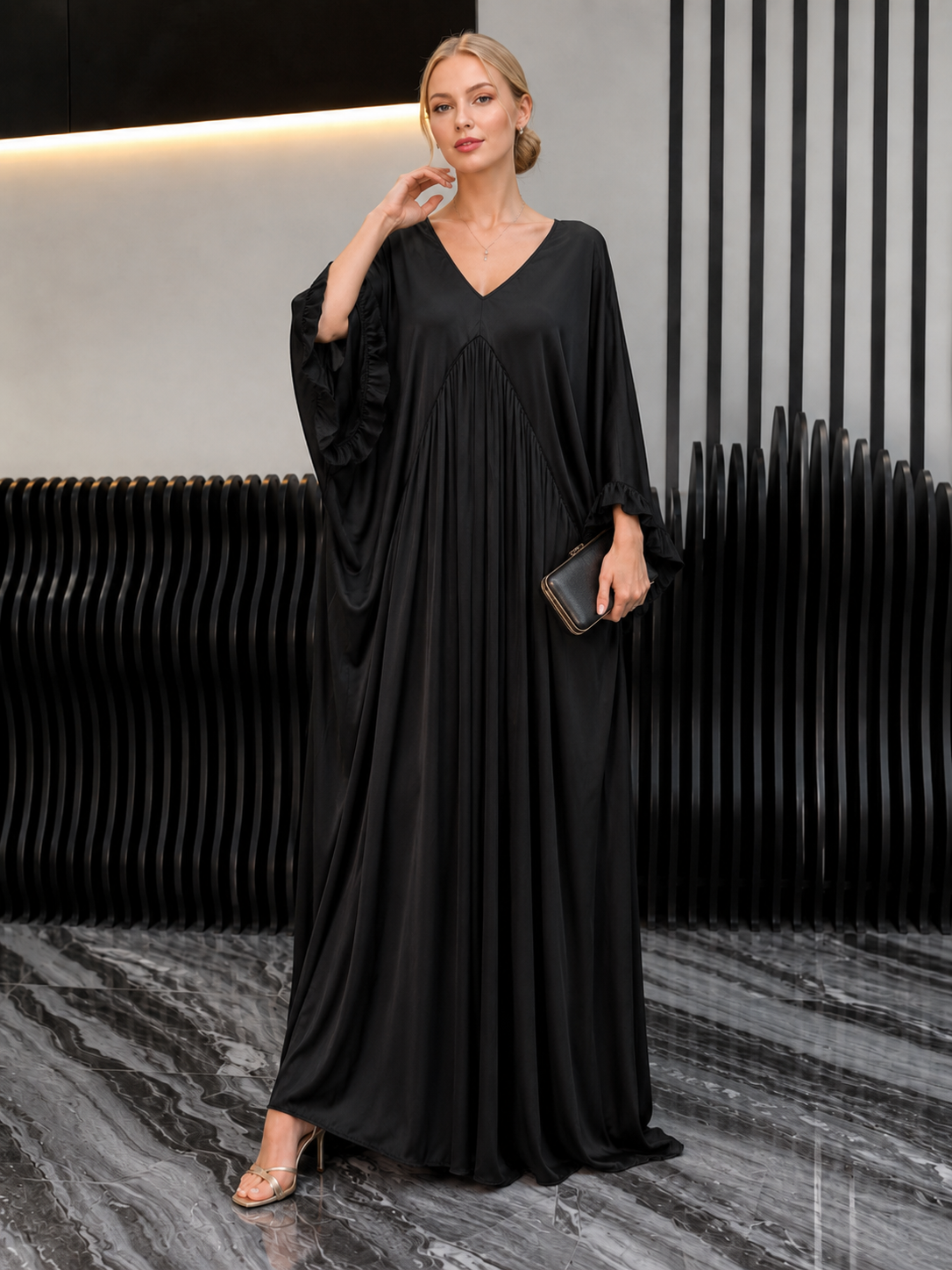 Women's V-neck Satin Comfortable Casual Dress