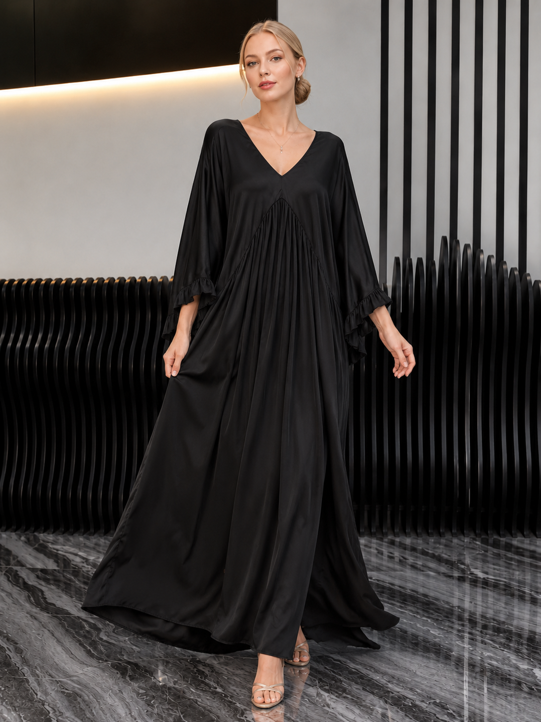 Women's V-neck Satin Comfortable Casual Dress